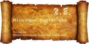 Nicsinger Boglárka névjegykártya